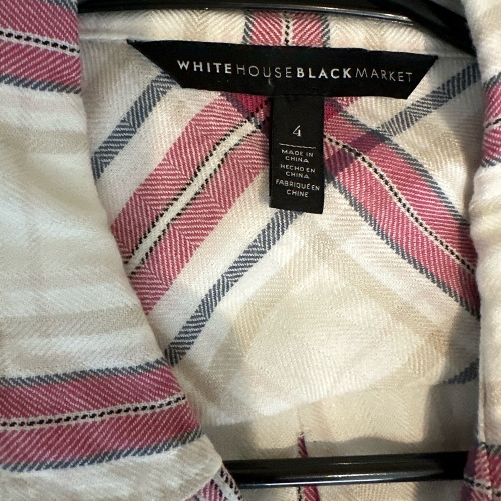 White House Black Market Red and Cream Plaid Button Down Shirt - Picture 4 of 4